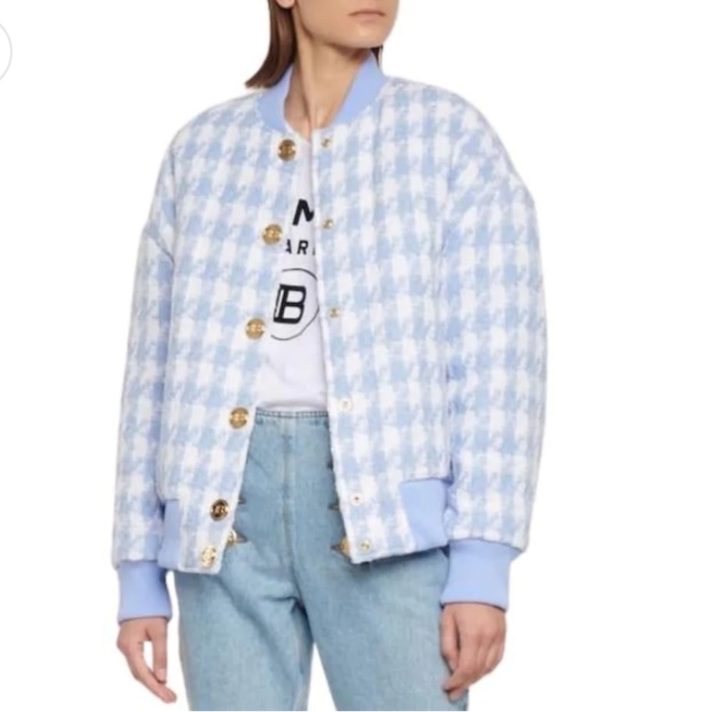 NWT Balmain Light Blue Tweed Bomber Jacket - Picture 10 of 12